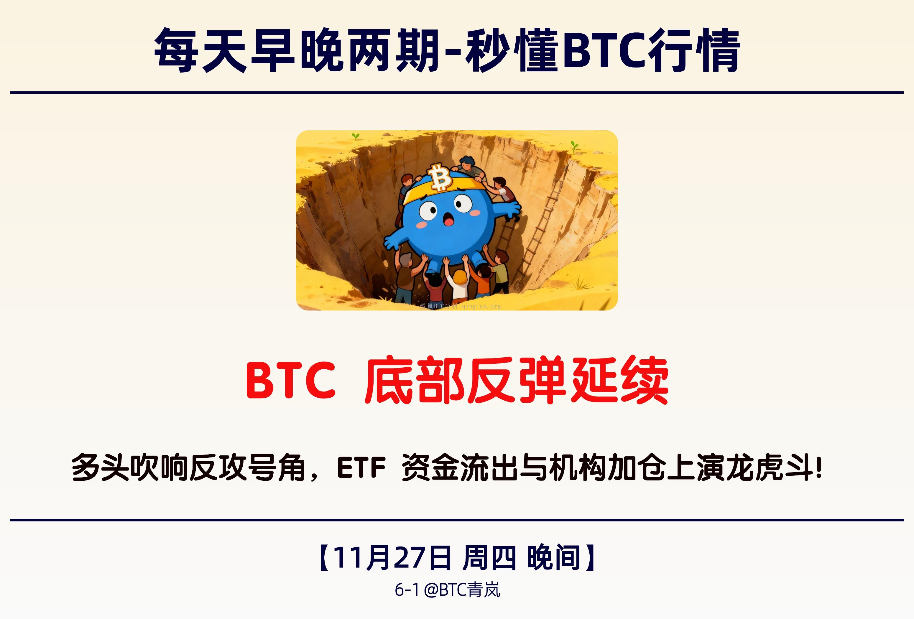 11月27日周四 晚间｜BTC 底部反弹延续 ｜多头吹响反攻号角，ETF 资金流出与机构加仓上演龙虎斗！