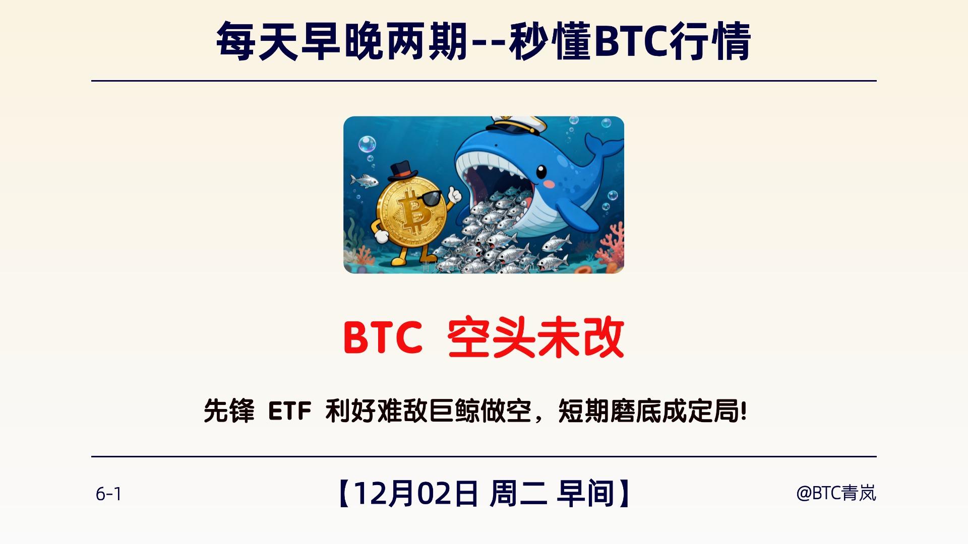 12月02日周二 早间｜BTC 空头未改｜先锋 ETF 利好难敌巨鲸做空，短期磨底成定局！