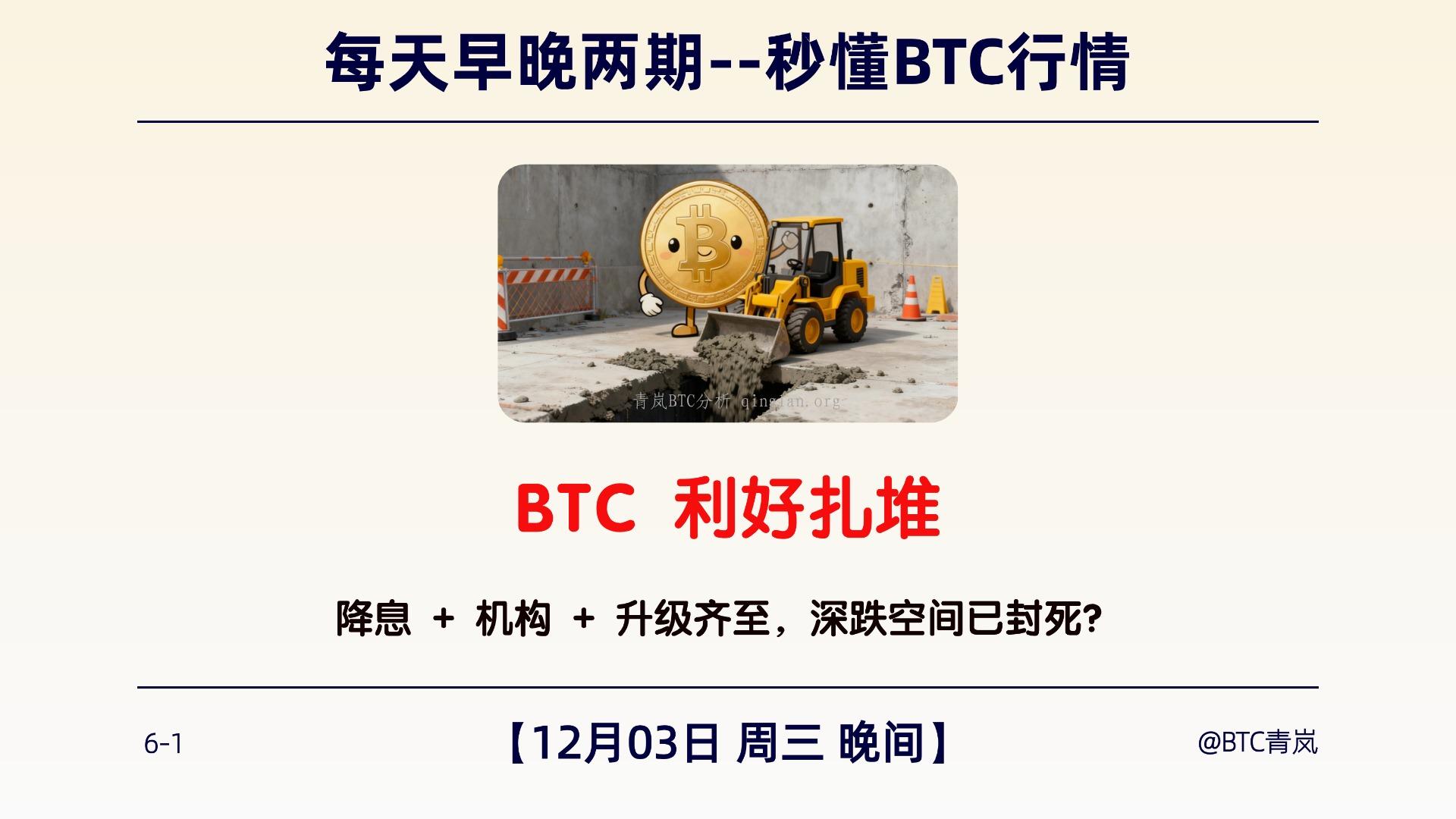 12月03日周三 晚间｜BTC 利好扎堆｜降息 + 机构 + 升级齐至，深跌空间已封死？